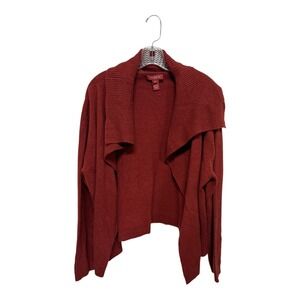 Sundance 100% Lambs Wool Open Front Cardigan Deep Red Flowy Sweater Size XL